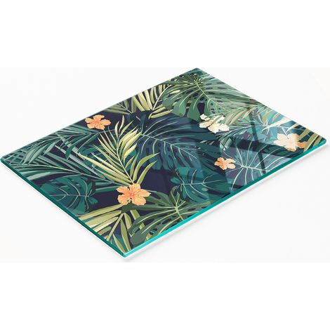 Planche à découper en verre avec motif de feuilles tropicales 80x52 cm (1/5)