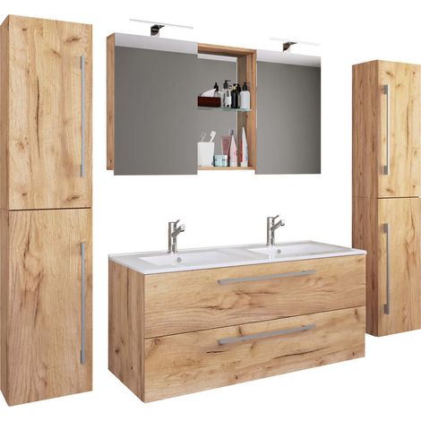 Ebuy24 – Ensemble de meubles de salle de bain avec double lavabo en céramique – Armoire de base avec 2 tiroirs – Dimensions H. 51 x L. 111 x P. 46 cm (1/3)
