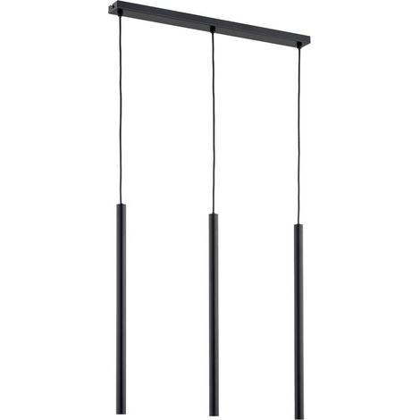 Alfa COLLET Black Linear Pendant Light Bar, 3-Light Hanging Ceiling Lamp with Long Tube Shades, Metal, G9 Bulbs 3x10W Max, Modern Kitchen Dining Room IP20