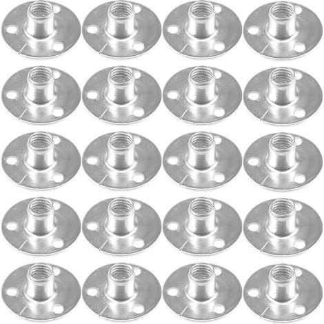 20 Pcs Écrou en T M8 Brad Hole - Base Ronde en Métal Zingué, Fixation de Meubles de Connexion (1/5)
