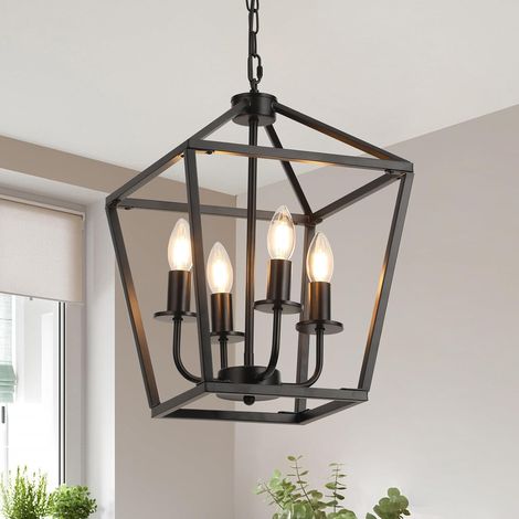 Lustres Lanterne Métal,Noir Lustre Industriel À E14 X 4 Chandeliers,lustre Cuisine Plafond De Ferme Réglable,Luminaire Suspendu D'îlot De Cuisine Rustique Pour Plafonnier Salon,Salle À Manger,Couloir (1/5)