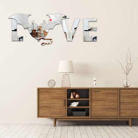 Set mit 2 dekorativen Wandaufklebern mit Herz- und Fledermausmotiv für Wohnzimmer, Schlafzimmer, selbstklebende Wanddekoration (1/5)