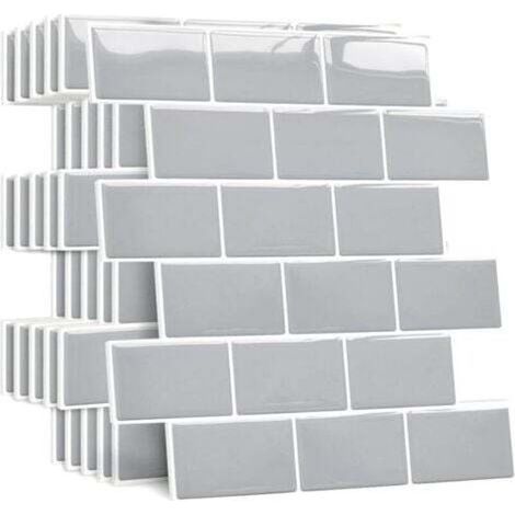 (Gris)10 Pièces Plus épais Credence Adhesive pour Cuisine Salle de Bain, Faux Carrelage Adhesif Mural Blanc Credence Cuisine Adhesive, ImperméAble Metro 3d Dalle PVC Adhesive Murale (1/4)