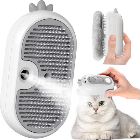 Brosse Chat Vapeur avec Bouton de Déverrouillage, Rechargeable Brosse Vapeur pour Poils Longs et Courts Chats Chiens Lapins, Autonettoyant Brush pour le Toilettage des Animaux de Compagnie