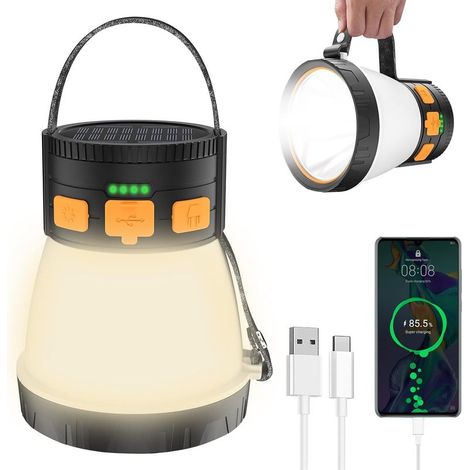 Lanterne de camping LED 1500 lumens, rechargeable solaire et USB, batterie externe 7500 mAh, 8 modes, étanche pour urgences et aventures en plein air (1/5)
