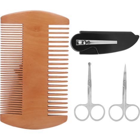 4in1 Kit pour barbe homme : peigne pliable à tailler, ciseaux à moustache, outil de coiffage et modelage (1/5)