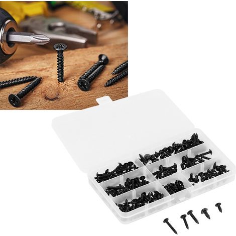 210 vis autotaraudeuses à tête Phillips avec rondelles, kit de vis autotaraudeuses noires PWA (1/5)