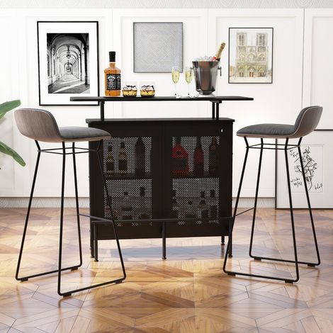 Table de Bar à Domicile à 4 Niveaux Armoire de Bar avec 2 étagères pour Vin et 6 Supports de Verres Repose-pieds en Métal 7 Pieds Réglables Noir Maison Chic (1/5)