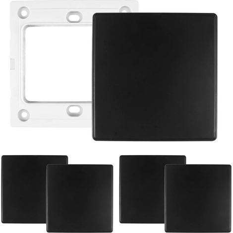 4 Pièces 8,5x8,8cm Cache Prise Murale,Couvercles de Trous Muraux Décoratifs Plaques Murales Aveugles Encastrées, Plaque de Prise de Courant Vierge, pour Prise Inactive, Interrupteur (Noir) (1/5)