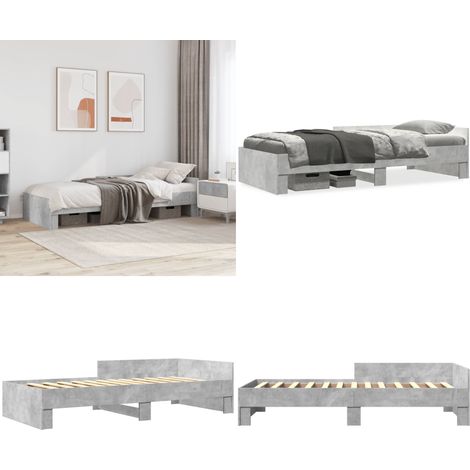 Bettgestell Betongrau 100x200 cm Holzwerkstoff - Beton Grau - Holzrahmen - Lattenrost - Jugendzimmer - Kinderschlafzimmer - Home & Living (1/5)