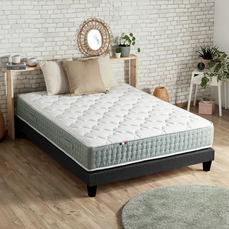 Ensemble matelas Ressort 7 zones HYGGE + Sommier + couette + oreillers Fabriqué en France 140 x 190 Sommier Noir (1/5)