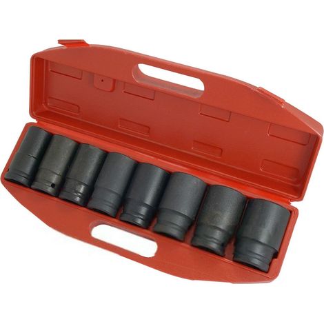 Juego de vasos de impacto largos de 1" de 6 caras de 24 a 38 mm, 8 unidades