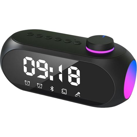 Enceinte Bluetooth portable avec lumières et double alarme boîte à musique multifonction doubles haut parleurs de basses RVB (1/5)