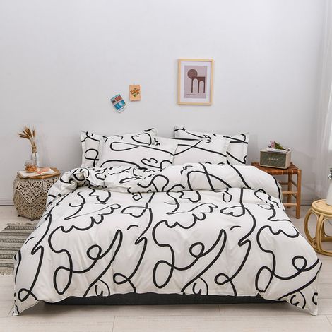 Ensemble de literie 3 pièces en coton épais brossé, style simple et respirant, idéal pour lit 1,2m (4ft) - Motif impressionniste doux et hypoallergénique (1/5)