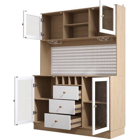 Vitrina alta con LED, botellero y estantes de cristal 140 x 40 x 185,7 cm blanca (1/5)