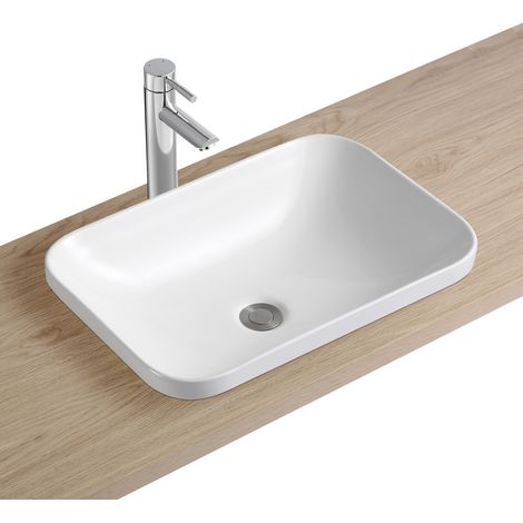 Mob-In – Vasque à encastrer céramique blanche 53x37cm – Semi-encastrée avec bord de 3,5cm – Design sobre et élégant pour salle de bain