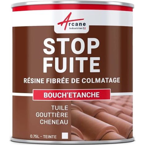 Bouchetanche, vernice fibrata per riempimento, perdita, riparazione, impermeabilizzazione, tegola, grondaia, pluviale, foro, crepa - 0,75 L Tegola - ARCANE INDUSTRIES