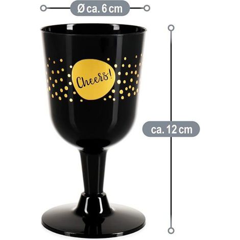 Verre À Vin - 16 Pièces - Hauteur 12 Cm - Diamètre 6 Cm - Capacité 160 Ml - Lavable Au Lave-Vaisselle - Noir Doré (1/5)