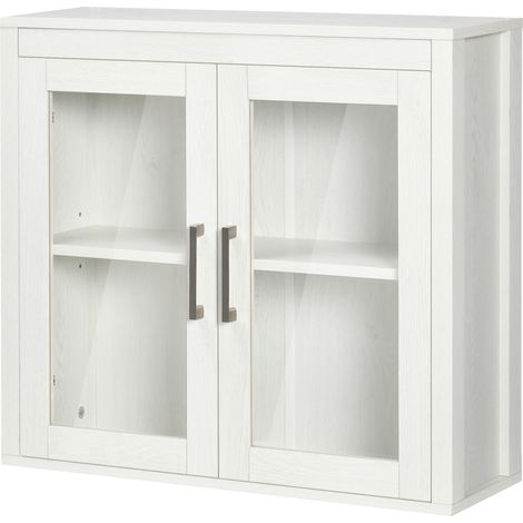 Armoire de Salle de Bain Murale avec Portes Vitrées Étagère Réglable 60x19.5x54 cm Blanc (1/5)