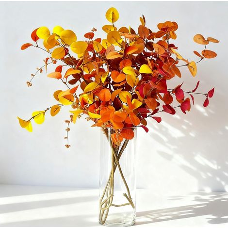 Ramoscelli Eucalipto Arancioni Autunno Decorazione 5 Pezzi 70 cm (1/5)
