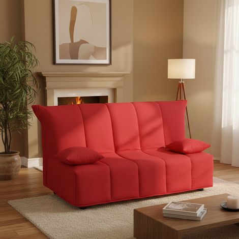 Talamo Italia Sofa cama Alisee, Sofá de 2 plazas, 100% Made in Italy, Sofá de salón con apertura trolley con apertura trolley, en tela acolchada, con almohadas incluidas, Cm 125x90h85, Rojo, con embal (1/5)