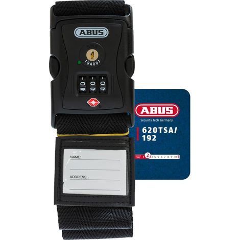 ABUS Sangle à valise avec serrure TSA 620TSA/192 - Sangle à valise avec code numérique à 5 chiffres - Badge inclus - rouge (1/5)