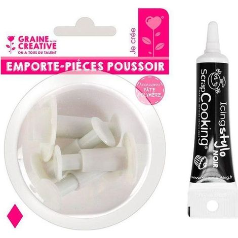 4 emporte-pièces à poussoir en plastique Losange + Stylo de glaçage noir