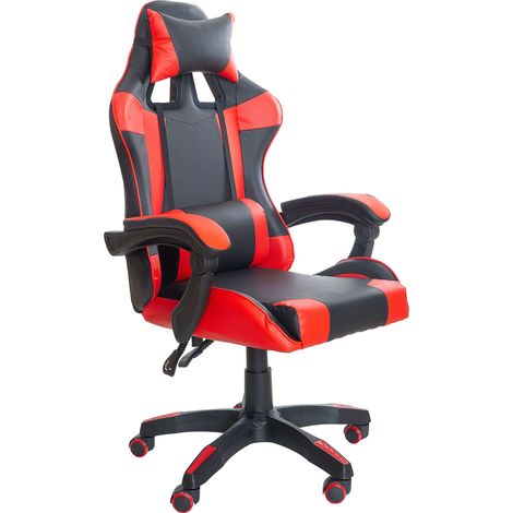 Silla Gaming Koe de Estilo Moderno en Color Rojo y Negro con Cojín Lumbar, Reposabrazos Acolchados 64 cm