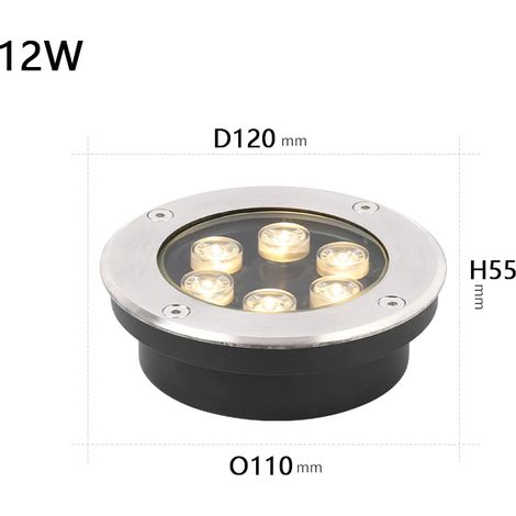 (D 120 mm 12 W - 4000 K DC 12 V) Projecteur LED encastré étanche IP68 pour décoration de jardin, éclairage paysager extérieur, éclairage de sol carré (1/5)