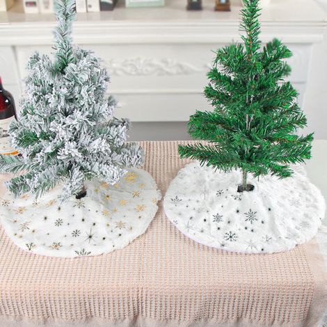 Mini Tree Skirt - 40 X 36 Cm - Gold And Silver Sequins - White Festive Base Cover For Desktop Christmas Trees - 1 Piece (1/5)
