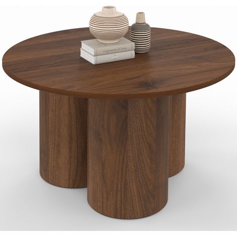 Table basse ronde ELOISE 70 cm bois effet noyer (1/5)