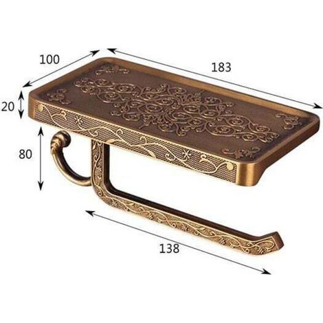 (Gold) Toilet Paper Holder with Cell Phone Shelf Wall Mount for Bathroom Vintage Retro Style MUMU (1/4)