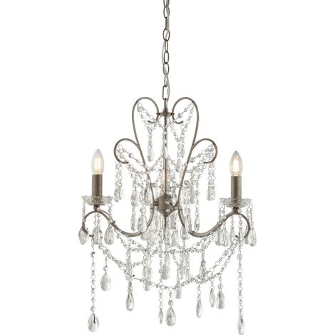 Endon Berkley Lustres Peinture Argent Vieilli, Verre Transparent, 3x E14
