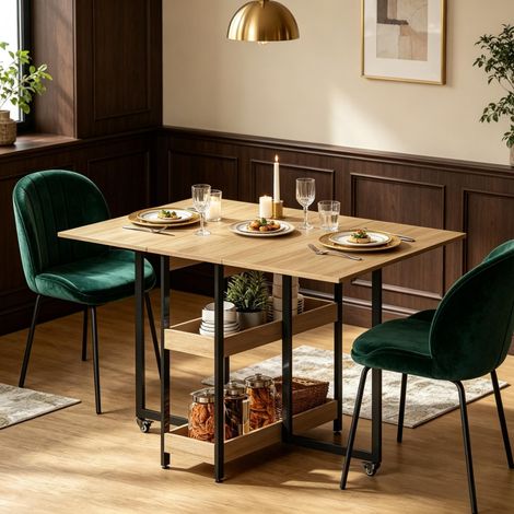 Table à manger pliante sur roulettes pour 4 personnes, avec compartiments ouverts, gain de place pour petits espaces et salle à manger (uniquement avec 1 table de salle à manger) (1/5)