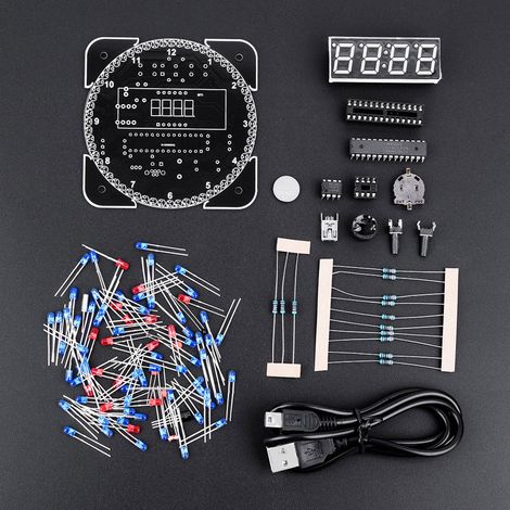 Kit DIY Horloge Numérique LED avec Contrôle de Rotation et Affichage de Température - Câble USB Inclus - Vert