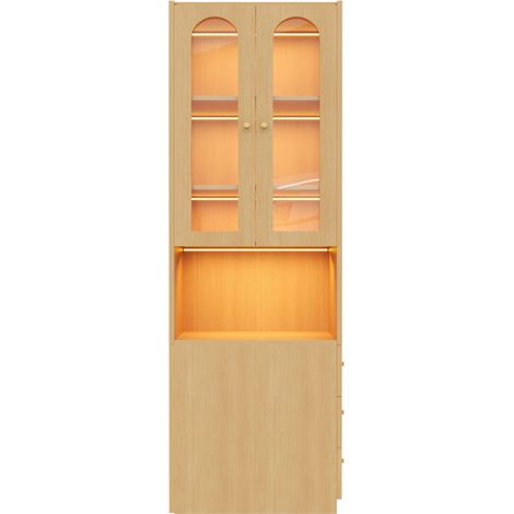 CAIziÉtagère haute étroite avec tiroirs latéraux – 60×40×200 cm, aspect bois, avec vitrine en verre trempé et éclairage LED, montage réversible gauche/droite, bibliothèque. (1/5)