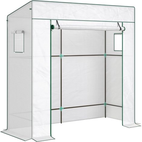 Serre à tomates de jardin 196x77x197 cm, bâche renforcée, porte enroulable, fenêtres moustiquaires et structure galvanisée (1/5)