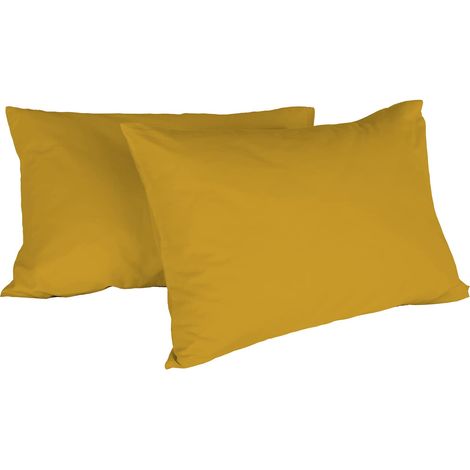 Italian Bed Linen Max Color Coppia di Federe Tinta Unita, 100% Cotone, Senape, 52 x 82 cm (1/2)