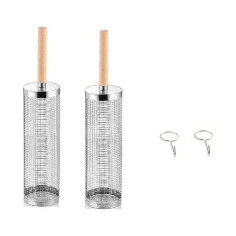 2Pcs-Ce panier à barbecue à roulettes, doté d'une poignée amovible et fabriqué en acier inoxydable, est idéal pour le camping et les barbecues en plein air. Dimensions des roues : 30 x 9,5 cm. (1/5)