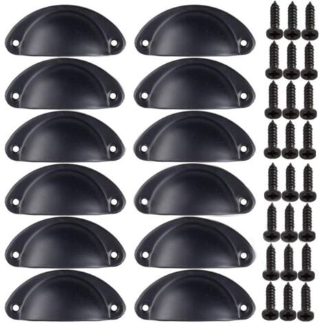 Griff, Türknauf, Retro-Dekoration für Möbel, Schublade, Vintage-Muschelgriff für Schublade, Schrank, Küchenmöbel, gebogenes Eisen, Retro-Schranktürknauf für Kleiderschrank (12 Stück), Schwarz (1/4)
