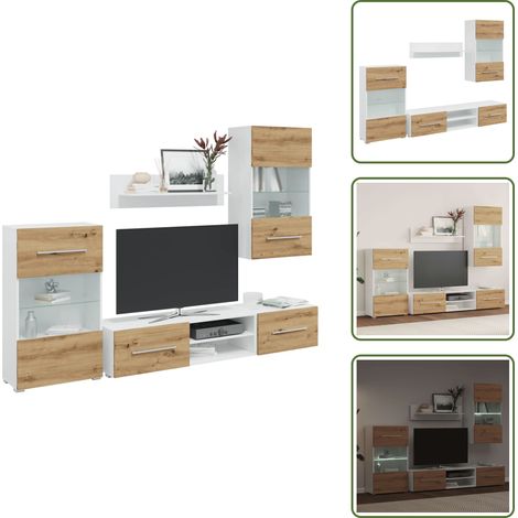 vidaXL Meubles TV et lumière LED 5 pcs chêne artisanal bois ingénierie (1/5)