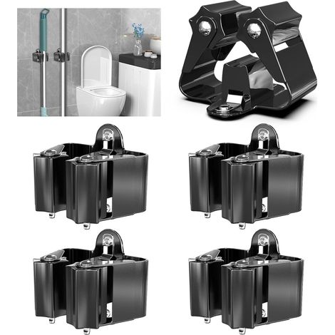 CCYKXA Wandmontierte Besenhalter, 4er-Set, aus wasserdichtem Edelstahl, mit robusten und rutschfesten Rollen, geeignet für Badezimmer, Garagen, Gärten, Waschküchen und Küchen, schwarz.
