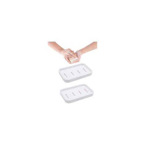 2Pcs Porte-Savon,Repose Savon,Porte-Savon Double Couche,Porte Savons Plastique étanche,économiseur de Savon pour la Douche,Égouttez et Gardez au Sec,pour Baignoire,évier de Cuisine(Blanc) (1/5)