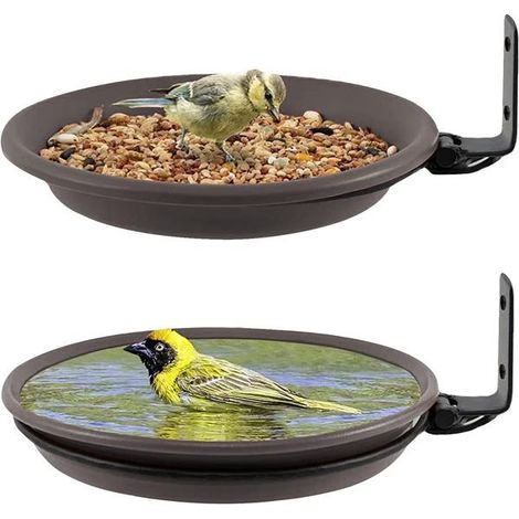 Mangeoire murale en deux parties, bain d'oiseaux pour jardin, plateau mangeoire pour clôture, plateau mangeoire pour terrasse, attire les oiseaux sauvages (1/5)
