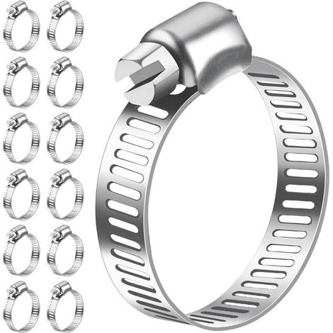 Colliers de serrage 19-29mm, lot de 12 colliers de serrage en acier inoxydable 304 réglables, assortiment de colliers de serrage pour tuyau de piscine, tuyau de gaz domestique, tuyau de jardin (1/5)