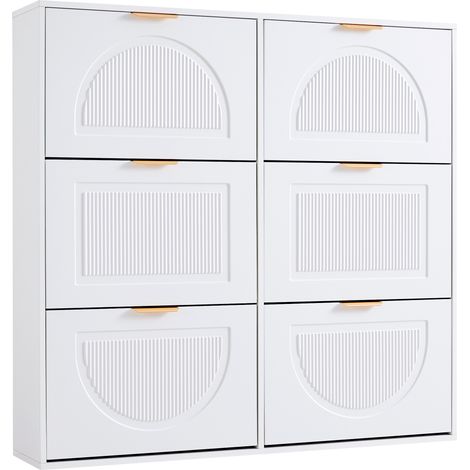 ELVMI Scarpiera con 6 Scomparti a ribalta e Ripiani regolabili per Ingresso in MDF 118 × 25 × 115 cm Bianco (1/5)