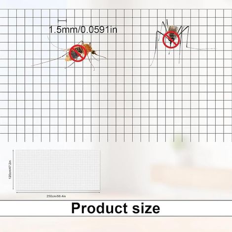 Mosquito Net for Windows, 120 cm x 250 cm Roll, Fibreglass Mosquito Net for Bedroom, Living Room, Balcony, Office, White (1/2)