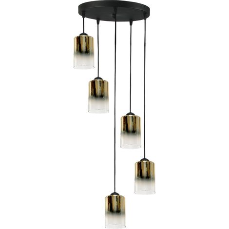 Schwarze Hängeleuchte mit goldenem, transparentem Glasschirm, Fiord 15-530