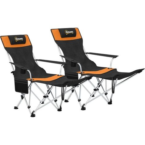 Chaise de camping - Lot de 2 - Repose-pieds amovible - Porte-gobelet - Tissu Oxford 600D (1/5)