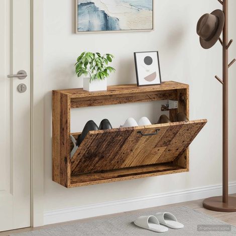 vidaXL Wall-Mounted Shoe Cabinet HAARLEM 71 x 17 x 43 cm Old Wood (1/5)